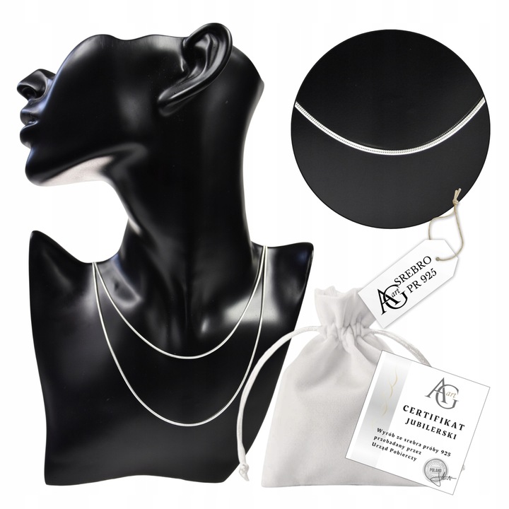 ŁAŃCUSZEK ŻYŁKA ŻMIJKA, 45 CM SREBRO PR925 OPAKOWANIE GRATIS PREZENT