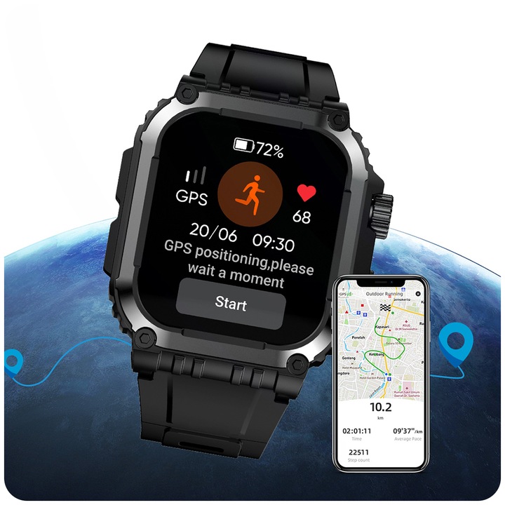 SMARTWATCH MĘSKI ZEGAREK FUNKCJA GPS ROZMOWY POLSKIE MENU TĘTNO 410mAh