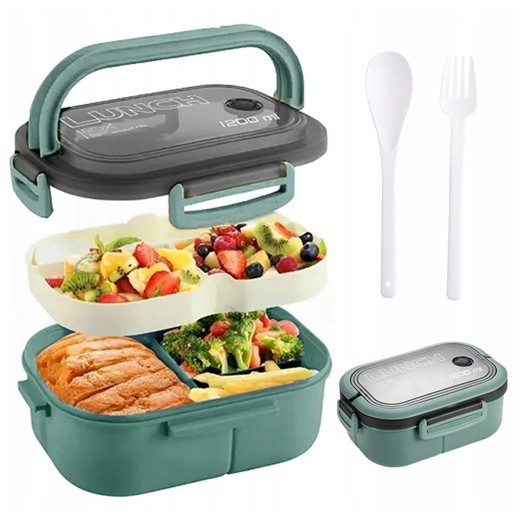 Przenośna ŚNIADANIÓWKA LUNCHBOX POJEMNIK BOX BENTO 1200 ml Z Nóż i widelec