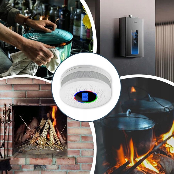 CZUJNIK CZADU I DYMU 2w1 detektor tlenku węgla LCD certyfikowany ALARM X 2