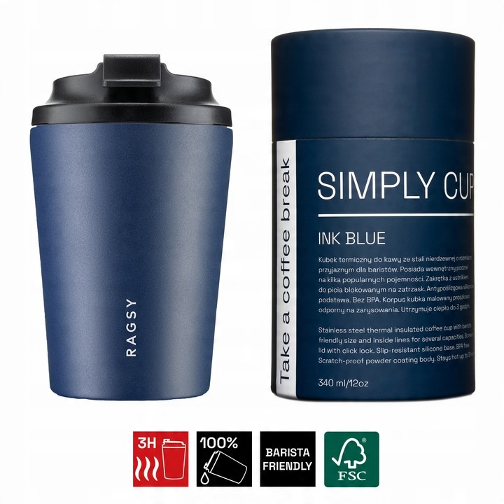 Kubek Termiczny ze stali nierdzewnej BPA FREE Simply Cup 340 ml - Ink Blue