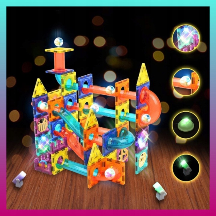 Klocki MAGNETYCZNE DUŻE 202EL Świecące TOR KULKOWY Kulodrom Magnetic Blocks