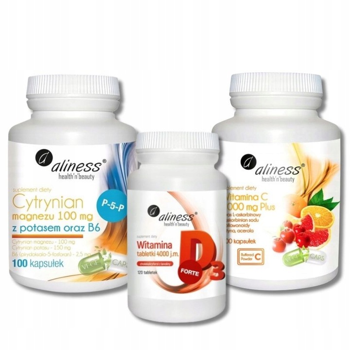 Aliness Witamina C 1000 + D3 4000 IU + Cytrynian Magnezu Potas B6 + GRATIS!