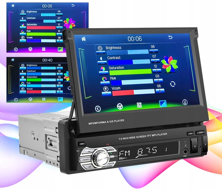 RADIO SAMOCHODOWE 1DIN 7'' BT WYSUWANY EKRAN DOTYKOWY MIRROR LINK KAMERA