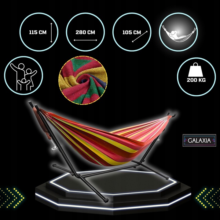 HAMAK ZE STELAŻEM Stelaż do hamaka STOJAK NA HAMAK OGRODOWY DWUOSOBOWY XXL