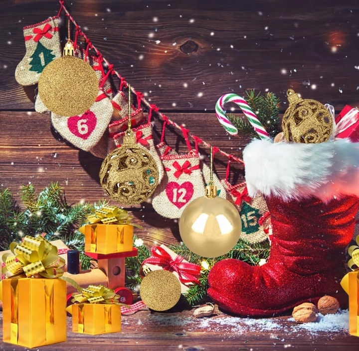 BOMBKI CHOINKOWE ZESTAW MIX WZORÓW ŚWIĄTECZNE ZŁOTE WZORY XXL 100SZT