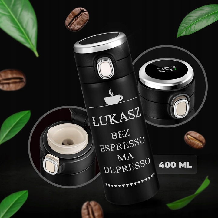 Kubek Termiczny z Grawerem Termos z Wyświetlaczem do Kawy Samochodu 400ml