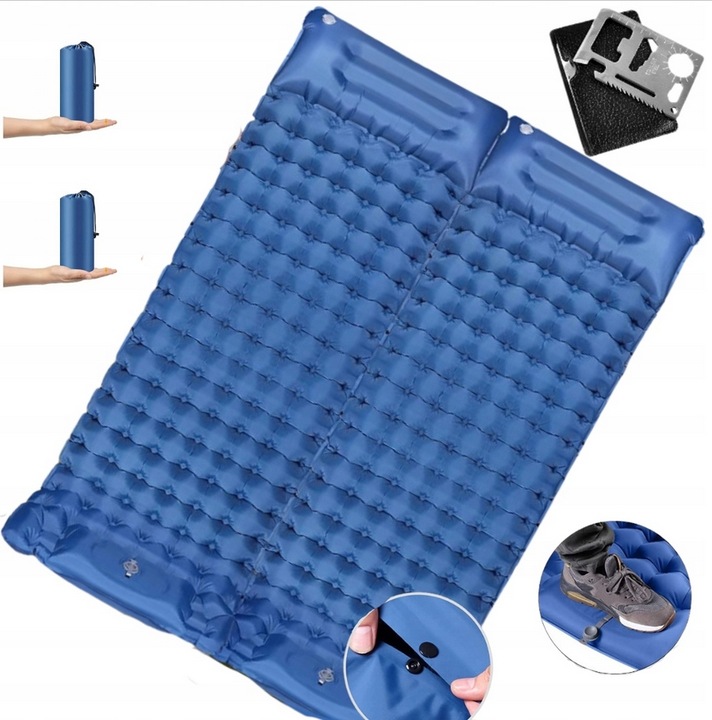 2x DMUCHANA MATA MATERAC Z WBUDOWANĄ POMPKĄ DWUOSOBOWA KARIMATA ULTRA LEKKA