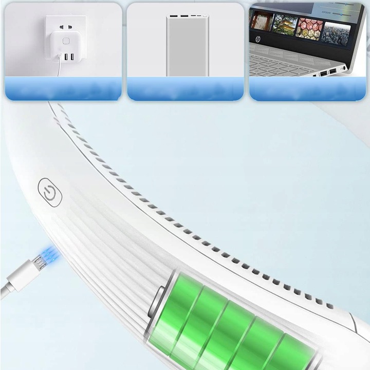 PRZENOŚNY WENTYLATOR WIATRAK NA SZYJĘ USB TRZY REGULOWANE PRĘDKOŚCI 3000mAh