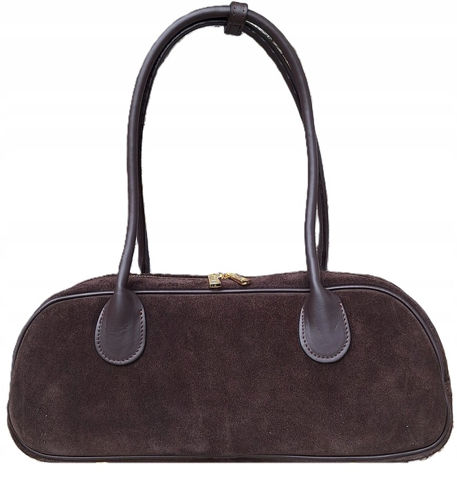 Zamszowa WŁOSKA torebka z troczkiem SKÓRA NATURALNA Vera Pelle czekoladowa