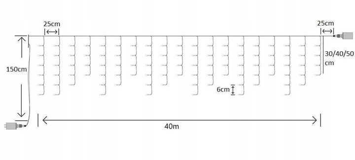 Kurtyna świąteczna 1000LED 40m sopelki BIAŁA CIEPŁA + FLASH