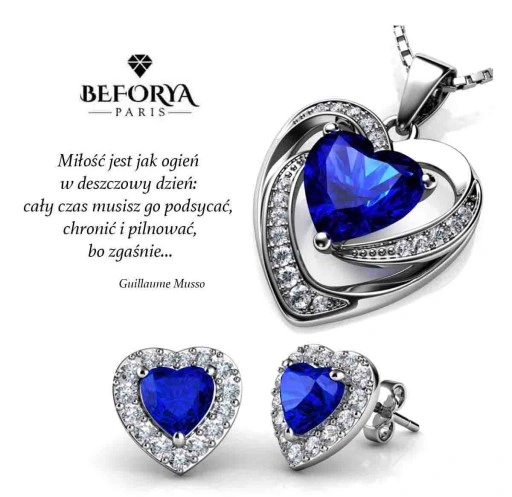 Serca Srebrny Komplet Cyrkonie Srebro 925 Prezent