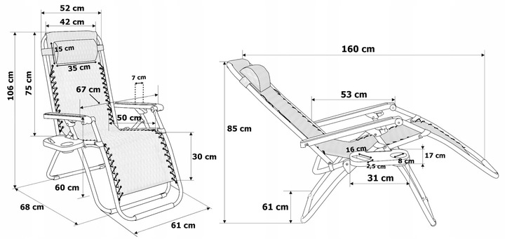 LEŻAK OGRODOWY ORION Zero Gravity brąz jodełka plażowy tarasowy składany