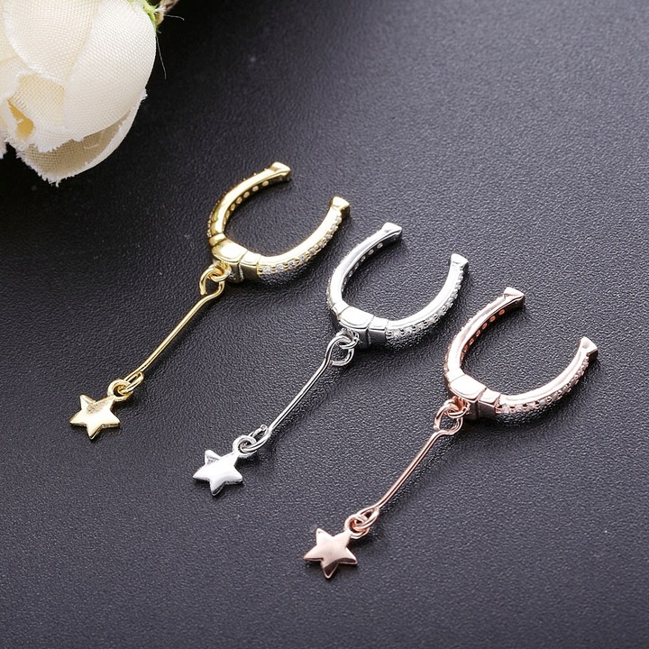 MD długa srebrna nausznica kolczyk łańcuszek S925