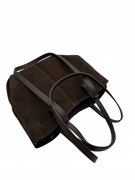 Torebka damska VERA PELLE SHOPPERKA skóra ZAMSZ BRĄZOWA