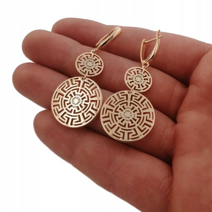 POZŁACANE KOLCZYKI ZE STALI CHIRURGICZNEJ WZÓR GRECKI WISZĄCE, ZJAWISKOWE