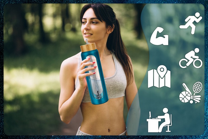 BUTELKA SZKLANA NA WODĘ NAPOJE ZE SŁOMKĄ SITKIEM SZCZELNA DUŻA BIDON 1,2L