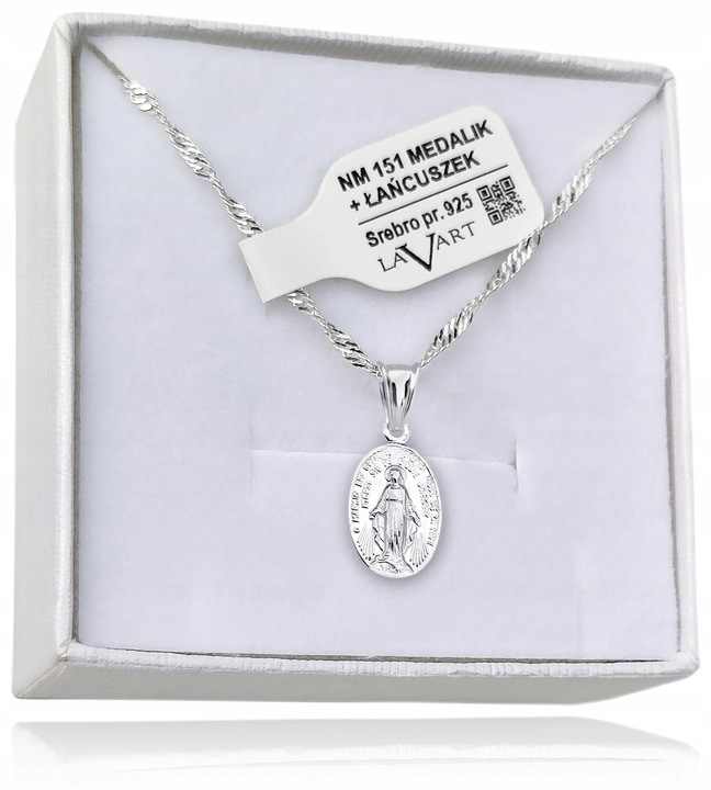 Łańcuszek Srebrny MEDALIK Komunijny Matka Boska do Komunii na Chrzest