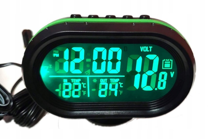 Termometr samochodowy stacja pogody 12V - woltomierz- zielony / czerwony CE