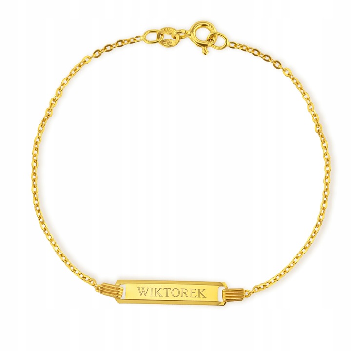 Złota Bransoletka 585 Pamiątka Chrztu dla Chłopca Grawer na Chrzest