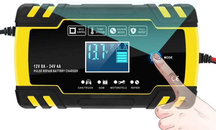 PROSTOWNIK Mikroprocesorowy SAMOCHODOWY DO AKUMULATORÓW 12V 24V 8A AGM