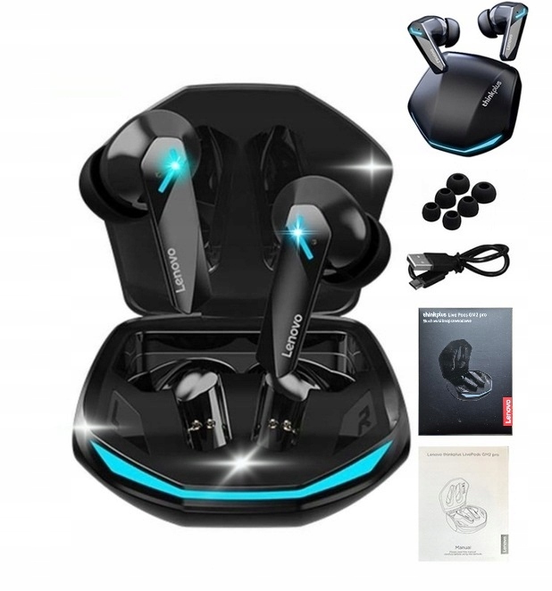 SŁUCHAWKI BEZPRZEWODOWE LENOVO GM2 PRO Z POWERBANK