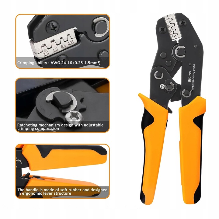 Narzędzie do zaciskania końcówek baryłkowych otwartych, zaciskarka ręczna,