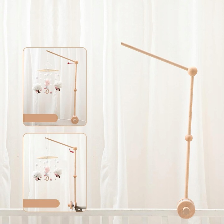 Ruchomy drewniany uchwyt do łóżeczka dziecięcego do karuzeli naturalny