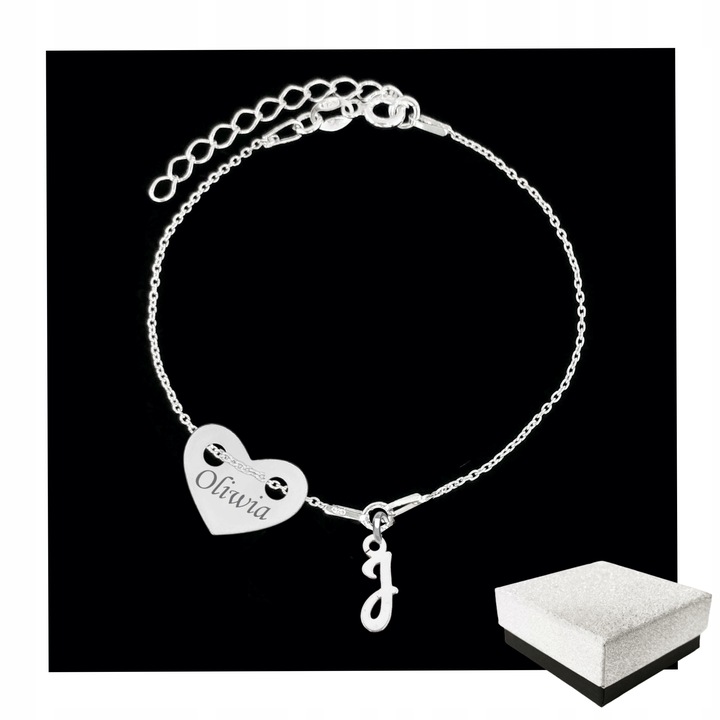 Srebrna Bransoletka dla Dziewczynki Literka Imię GRAWER 925 Serduszko