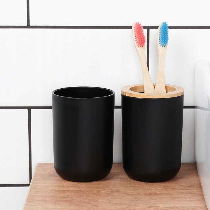 Zestaw ŁAZIENKOWY kubek szczotka WC kosz na śmieci dozownik mydła podstawka