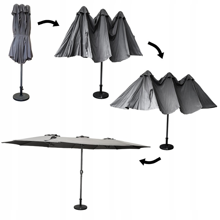 PODWÓJNY PARASOL OGRODOWY PRZECIWSŁONECZY Z KORBKĄ POKROWIEC PHOENIX SZARY