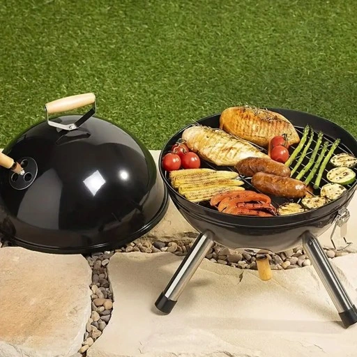 GRILL KOPUŁOWY OGRODOWY ZAMYKANY GRIL Z POKRYWKĄ WĘGLOWY BRYKIET OKRĄGŁY