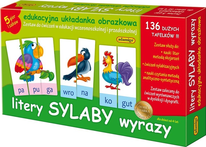 ZESTAW GRA LITERY SYLABY EDUKACYJNA UKŁADANKA