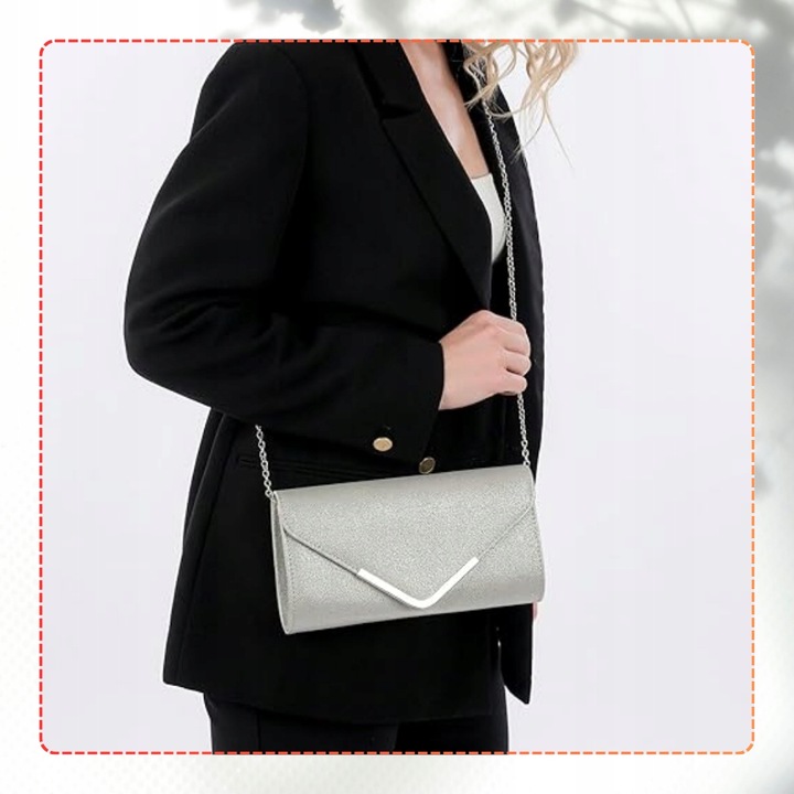 Srebrna Wieczorowa Torebka Kopertówka Błyszcząca na Ślub EFEKTOWNA Wizytowa