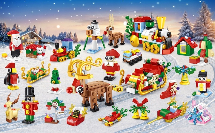 KALENDARZ ADWENTOWY DLA DZIECI KLOCKI ŚWIĄTECZNE 50w1 MIKOLAJ FIGURKA 609el