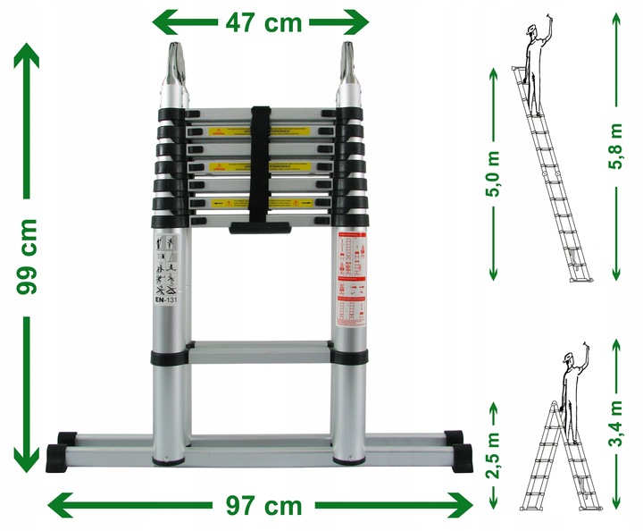 Drabina teleskopowa aluminiowa przegubowa 5m / z funkcją na schody