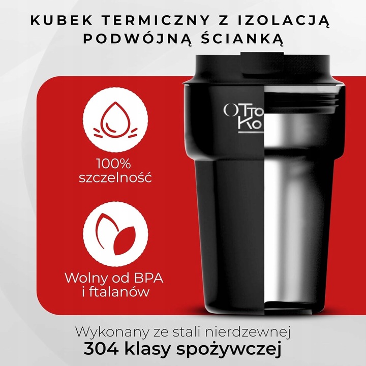 Kubek termiczny Otto Koning 350ml stalowy czarny do kawy i podróży