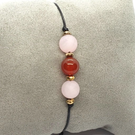 BRANSOLETKA NoVa Kwarc Różowy Karneol Makrama