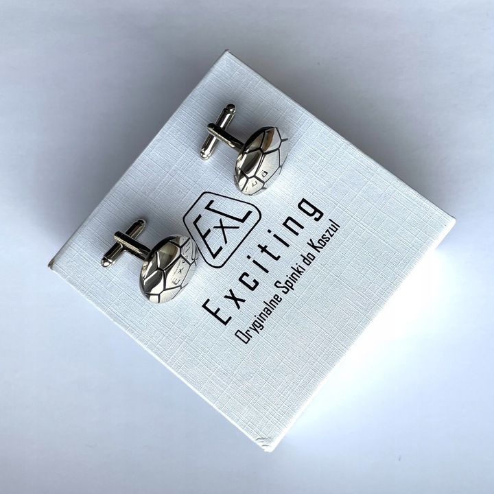 Modne eleganckie spinki do mankietów EXC Srebrna Piłka chromowane