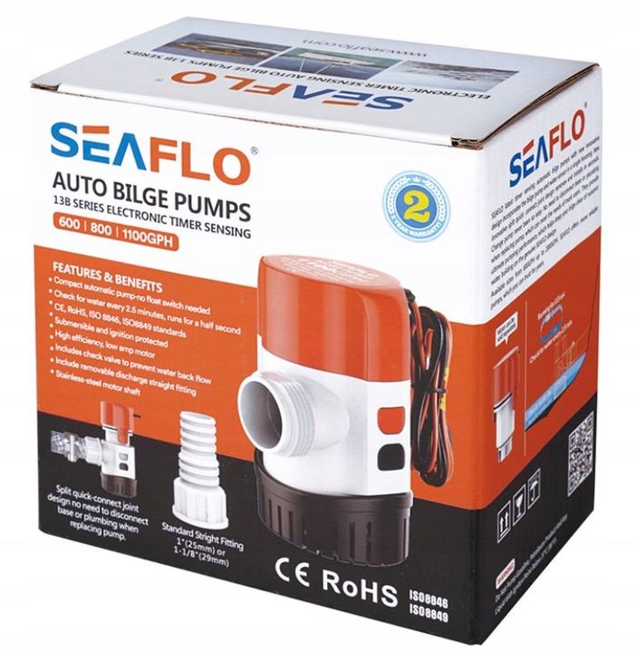 AUTOMATYCZNA 800GPH POMPA WODY 45L/min ZĘZOWA WYSOKOWYDAJNA SEAFLO 12V