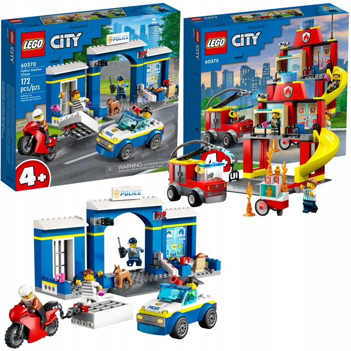 LEGO City Policja Posterunek Radiowóz Motor + Remiza Strażacka Łatwe Klocki