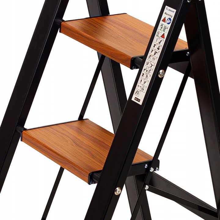 Drabina aluminiowa domowa składana 4 stopniowa LEMAR drewno Slim Space