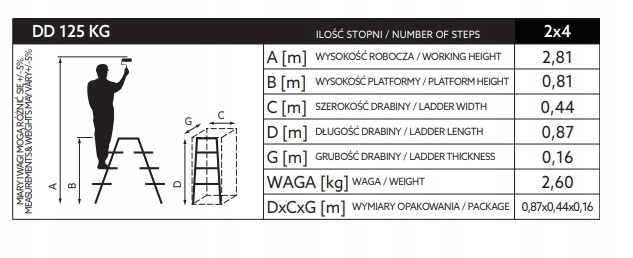 Drabina podest 4 stopniowa taboret
