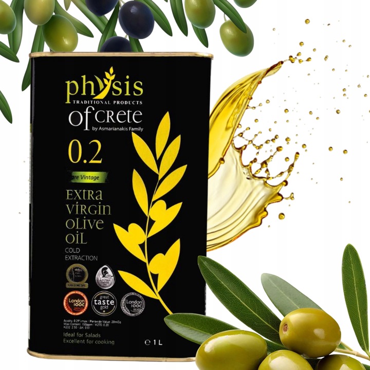 Oliwa z Oliwek Extra Virgin 1L Grecka Physis of Crete 0.2% Data aż do 07/27