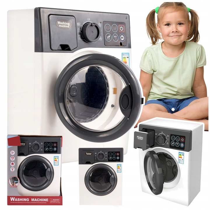 PRALKA AUTOMATYCZNA DLA DZIECI INTERAKTYWNA DŹWIĘKI LED OTWIERANA BĘBEN AGD