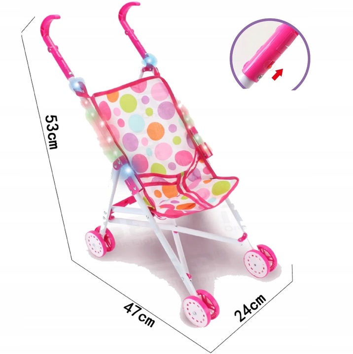 WÓZEK ZE ŚWIATŁEM DLA LALEK SPACERÓWKA PARASOLKA