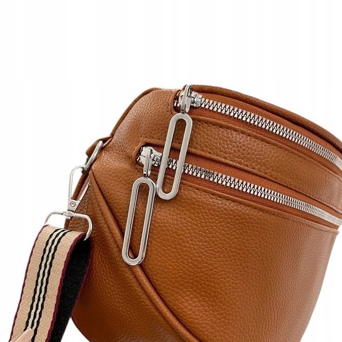 Torebka Damska Nerka BRĄZOWA Pojemna na Ramię Pasek Parciany Srebrny Zamek