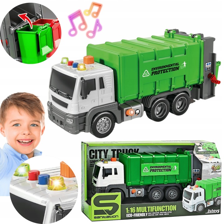 ŚMIECIARKA ciężarówka DUŻA mocna ŚWIATŁO DŹWIĘK napęd kosze na śmieci