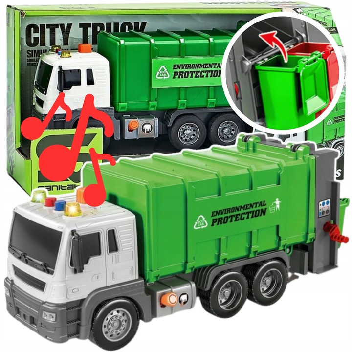 ŚMIECIARKA ciężarówka DUŻA mocna ŚWIATŁO DŹWIĘK napęd kosze na śmieci