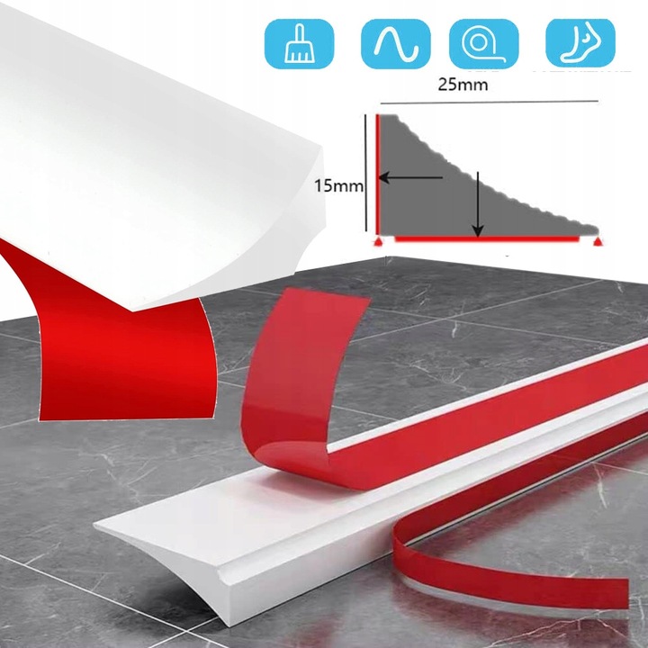 2M SAMOPRZYLEPNA LISTWA ZATRZYMUJĄCA WODĘ DO WANNY, LISTWA WYKOŃCZENIOWA